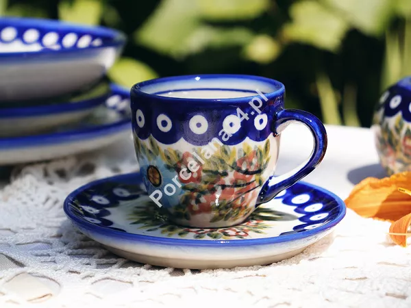Filiżanka ze spodkiem do espresso 0,11 L / 12,5 cm Bolesławiec - Rajska Łąka Filiżanka ze spodkiem do espresso 0,11 L / 12,5 cm Bolesławiec - Rajska Łąka