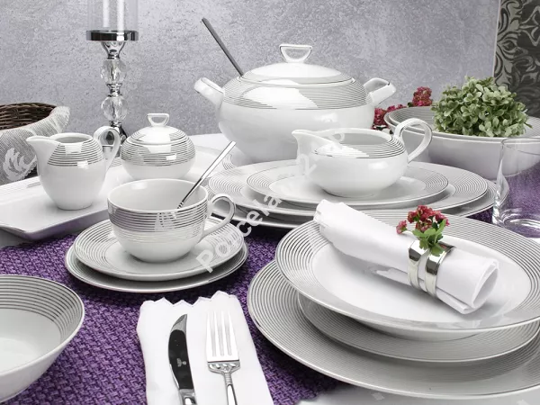 Serwis obiadowo - herbaciany na 12 osób (110 el) Chodzież - Yvonne E520 LINEA PLATYNOWA Serwis obiadowo - herbaciany na 12 osób (110 el) Chodzież - Yvonne E520 LINEA PLATYNOWA